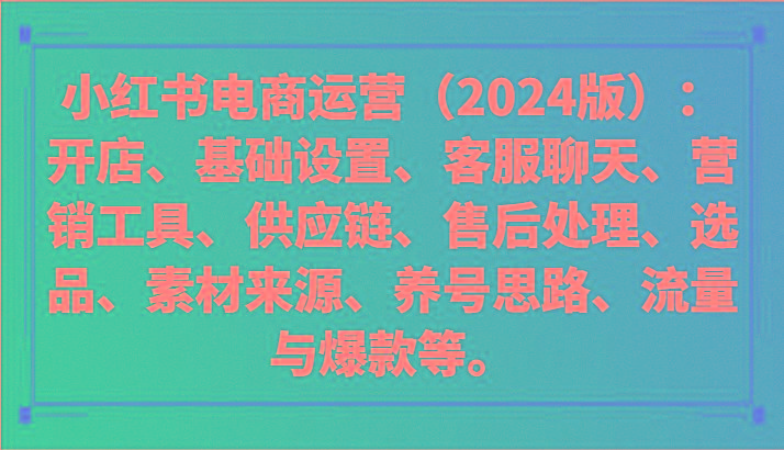 小红书电商运营(2024版)：开店、设置、供应链、选品、素材、养号、流量与爆款等-网创论坛