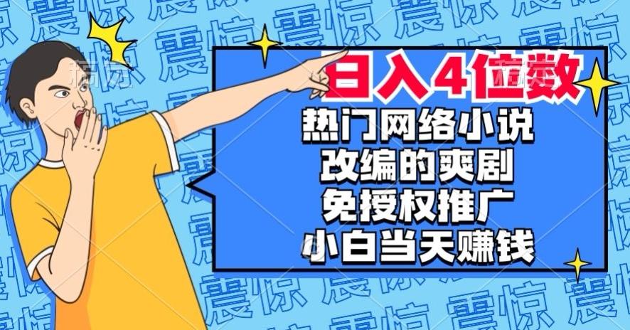 热门网络小说改编的爽剧，免授权推广，新人当天就能赚钱，日入4位数【揭秘】-网创论坛