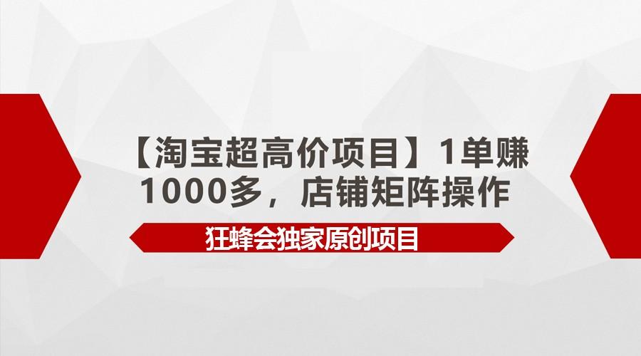 【淘宝超高价项目】1单赚1000多,店铺矩阵操作-网创论坛