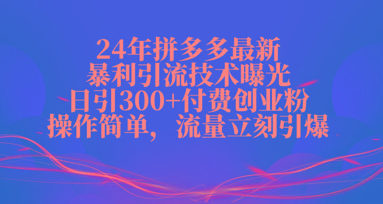 24年拼多多最新暴利引流技术曝光，日引300+付费创业粉，操作简单，流量…-网创论坛