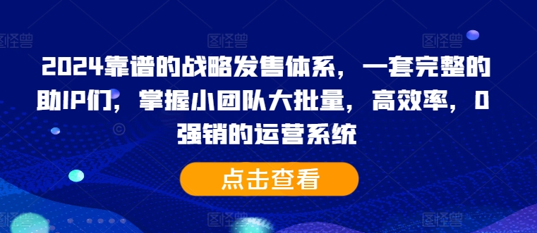 2024靠谱的战略发售体系，一套完整的助IP们，掌握小团队大批量，高效率，0 强销的运营系统-网创论坛