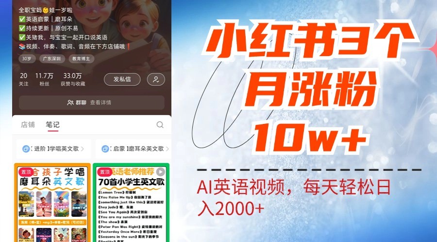小红书三个月涨粉10W，AI英语视频0成本制作，每天轻松日入2000+-网创论坛