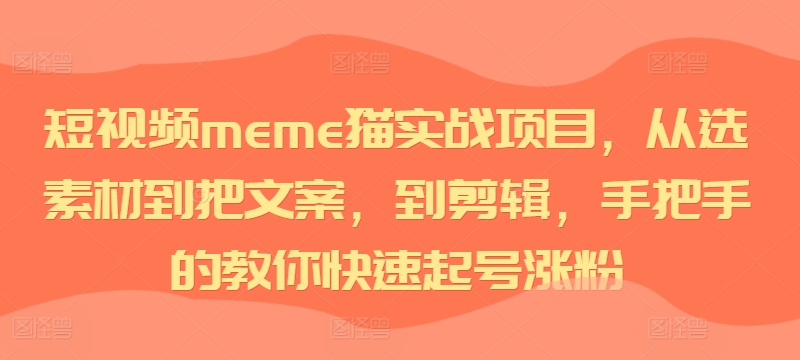 短视频meme猫实战项目，从选素材到把文案，到剪辑，手把手的教你快速起号涨粉-网创论坛