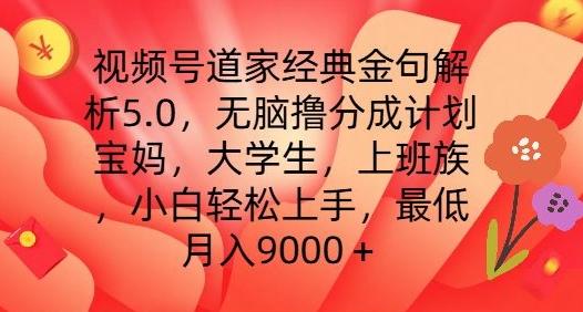 视频号道家经典金句解析5.0.无脑撸分成计划，小白轻松上手，最低月入9000+【揭秘】-网创论坛