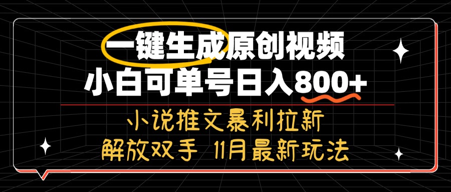 11月最新玩法小说推文暴利拉新，一键生成原创视频，小白可单号日入800+...-网创论坛