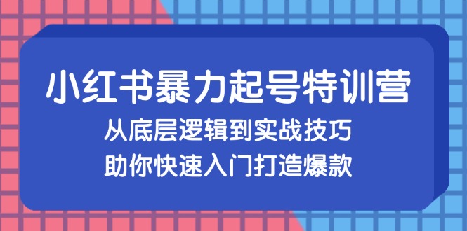 小红书暴力起号训练营，从底层逻辑到实战技巧，助你快速入门打造爆款-网创论坛