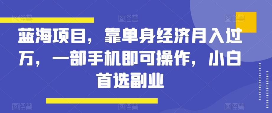 蓝海项目，靠单身经济月入过万，一部手机即可操作，小白首选副业【揭秘】-网创论坛