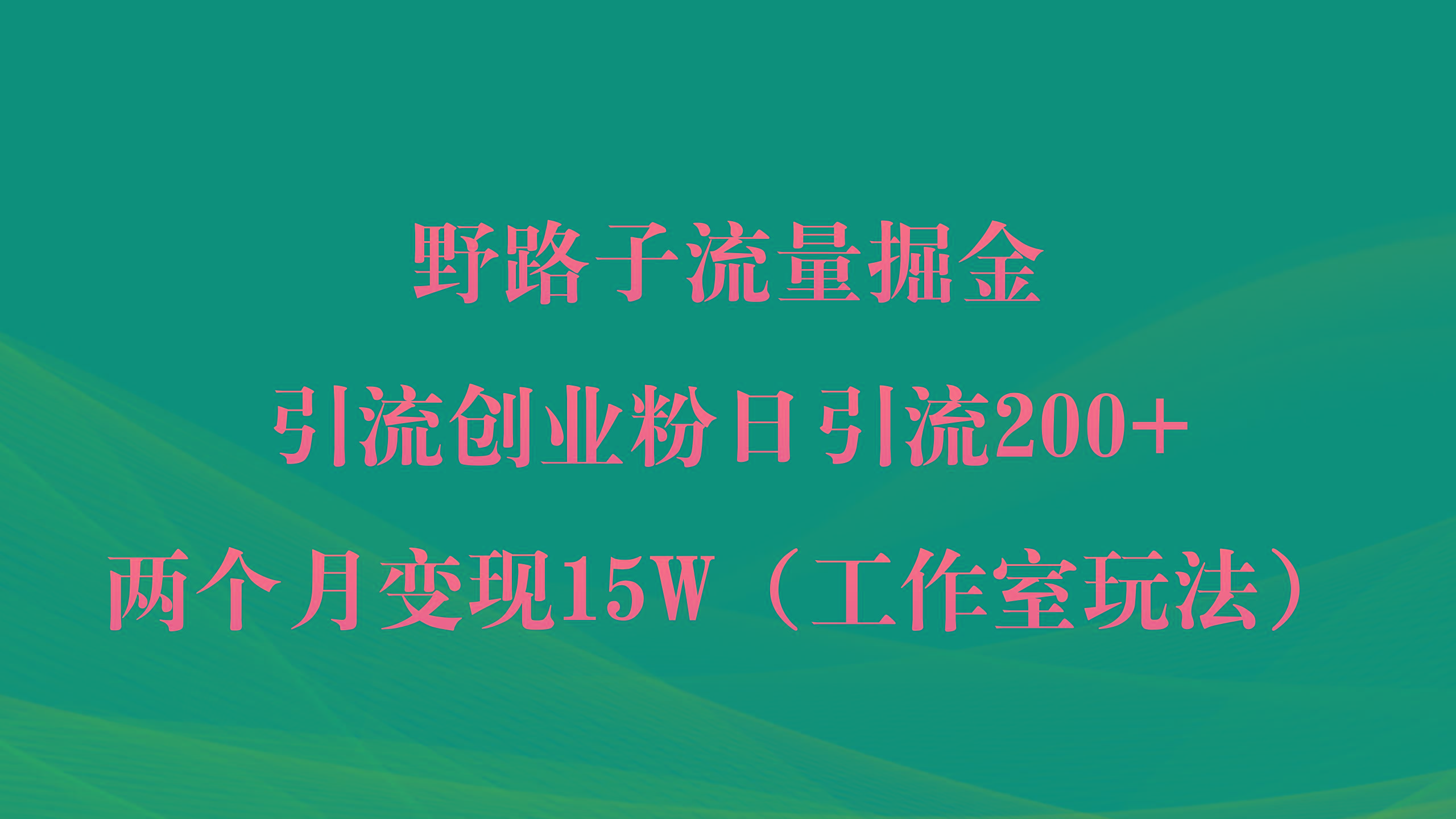 (9513期)野路子流量掘金，引流创业粉日引流200+，两个月变现15W(工作室玩法))-网创论坛
