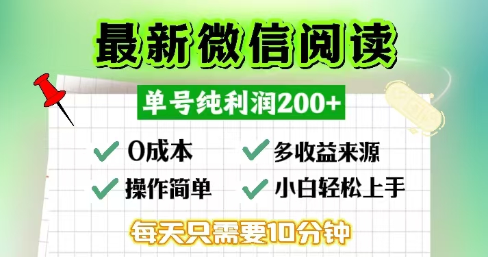 微信阅读最新玩法，每天十分钟，单号一天200+，简单0零成本，当日提现-网创论坛