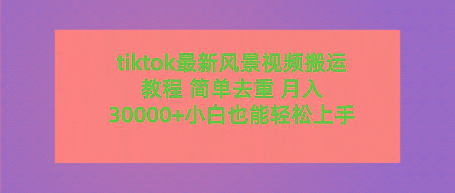 (9804期)tiktok最新风景视频搬运教程 简单去重 月入30000+附全套工具-网创论坛