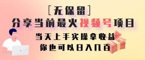 无保留分享当前最火视频号项目,当天上手实操拿收益,你也可以日入几百-网创论坛