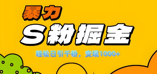 单人单机日引千粉，变现1k+，S粉流量掘金计划攻略【揭秘】-网创论坛