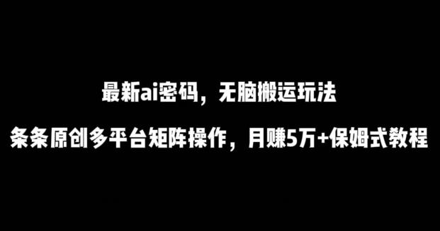 最新ai流量密码，傻瓜式搬运玩法，条条原创，多平台矩阵操作，月赚5万+保姆式教程【揭秘】-网创论坛