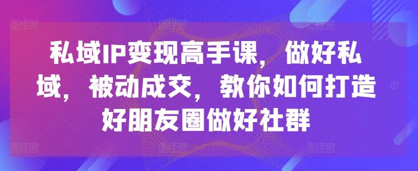 私域IP变现高手课，做好私域，被动成交，教你如何打造好朋友圈做好社群-网创论坛