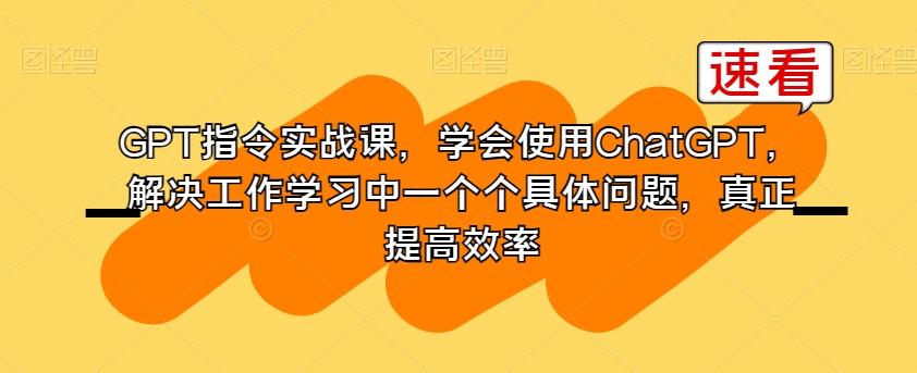 GPT指令实战课，学会使用ChatGPT，解决工作学习中一个个具体问题，真正提高效率-网创论坛