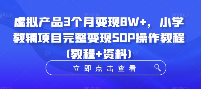 虚拟产品3个月变现8W+，小学教辅项目完整变现SOP操作教程(教程+资料)-网创论坛