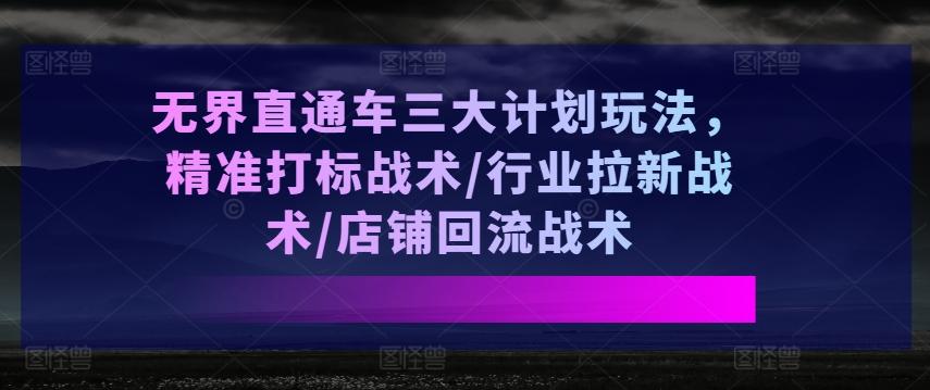 无界直通车三大计划玩法，精准打标战术/行业拉新战术/店铺回流战术-网创论坛