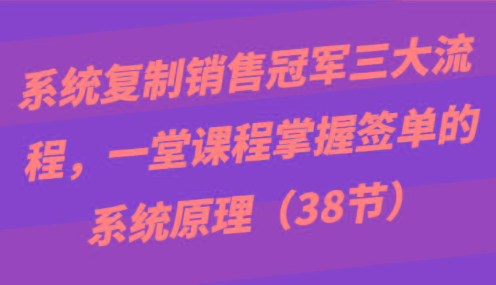 系统复制销售冠军三大流程，一堂课程掌握签单的系统原理(38节)-网创论坛