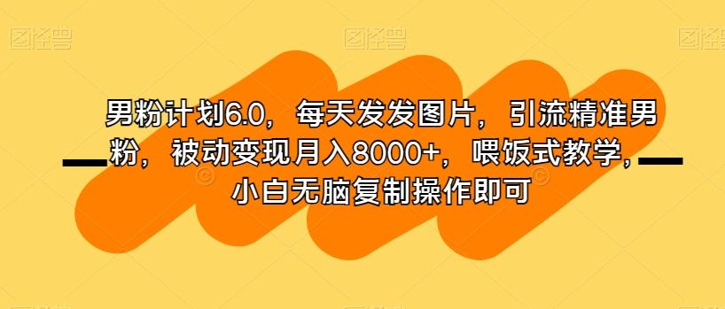 男粉计划6.0,每天发发图片,引流精准男粉,被动变现月入8000+,喂饭式教学,小白无脑复制操作即可