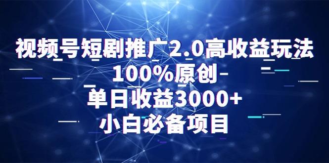 视频号短剧推广2.0高收益玩法，100%原创，单日收益3000+，小白必备项目-网创论坛