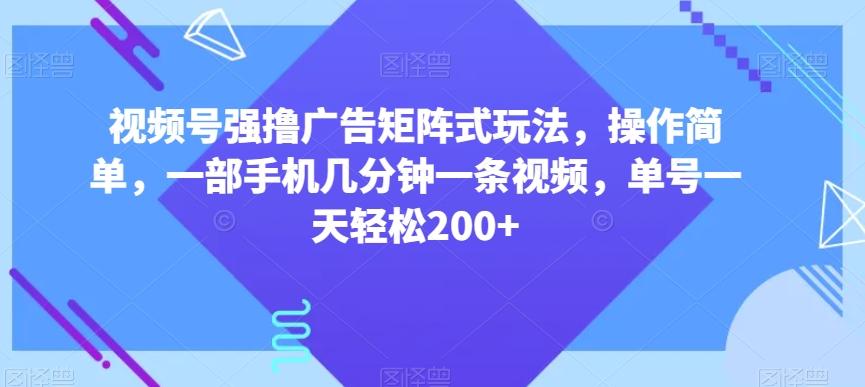 视频号强撸广告矩阵式玩法，操作简单，一部手机几分钟一条视频，单号一天轻松200+【揭秘】-网创论坛