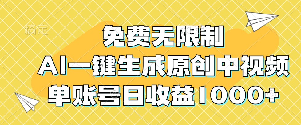 免费无限制，AI一键生成原创中视频，单账号日收益1000+-网创论坛