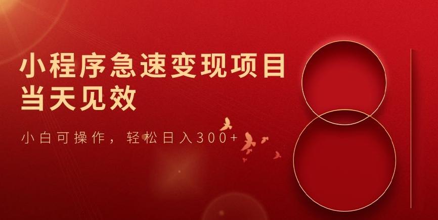 小程序急速变现项目，当天见效，小白可操作，轻松日入300+-网创论坛