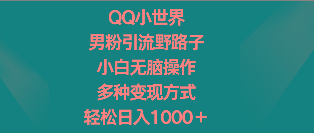 QQ小世界男粉引流野路子,小白无脑操作,多种变现方式轻松日入1000+-网创论坛