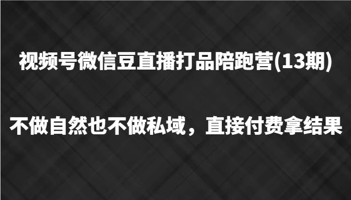 视频号微信豆直播打品陪跑(13期)，不做不自然流不做私域，直接付费拿结果-网创论坛