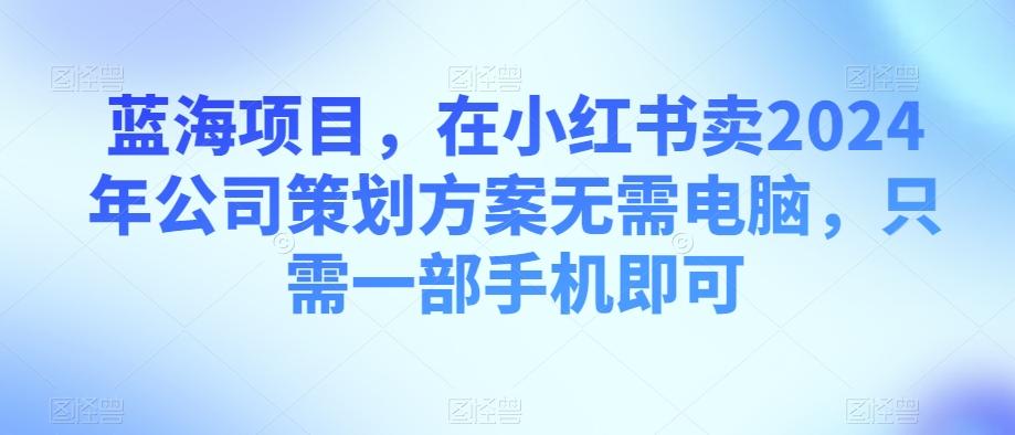蓝海项目，在小红书卖2024年公司策划方案无需电脑，只需一部手机即可-网创论坛
