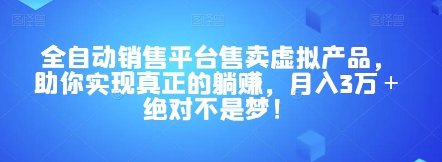 全自动销售平台售卖虚拟产品，助你实现真正的躺赚，月入3万＋绝对不是梦！【揭秘】-网创论坛