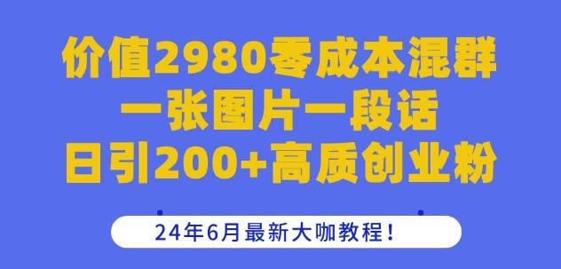 价值2980零成本混群一张图片一段话日引200+高质创业粉，24年6月最新大咖教程【揭秘】-网创论坛
