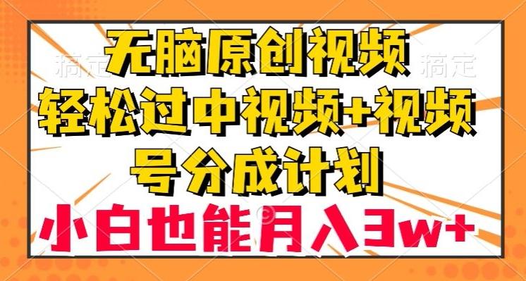 无脑原创视频，轻松过中视频+视频号分成计划，小白也能月入3w+【揭秘】-网创论坛