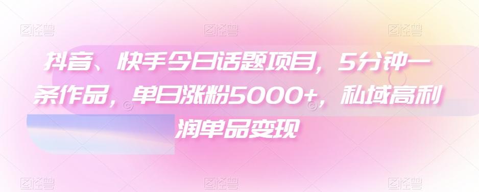 抖音、快手今日话题项目，5分钟一条作品，单日涨粉5000+，私域高利润单品变现-网创论坛