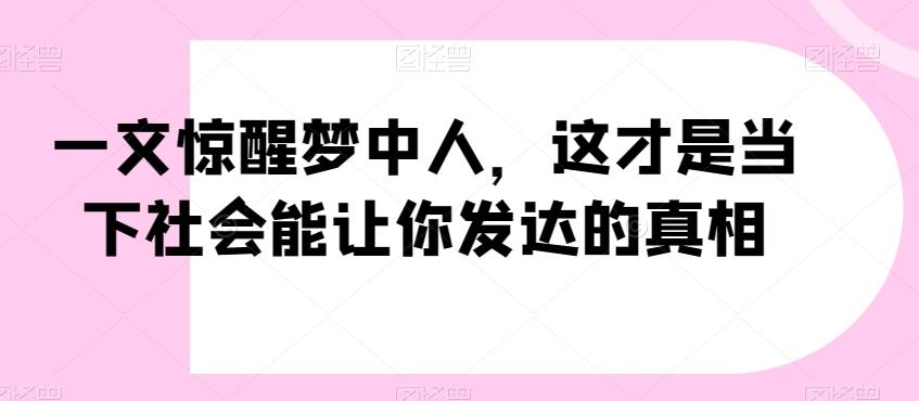 一文惊醒梦中人，这才是当下社会能让你发达的真相【公众号付费文章】-网创论坛