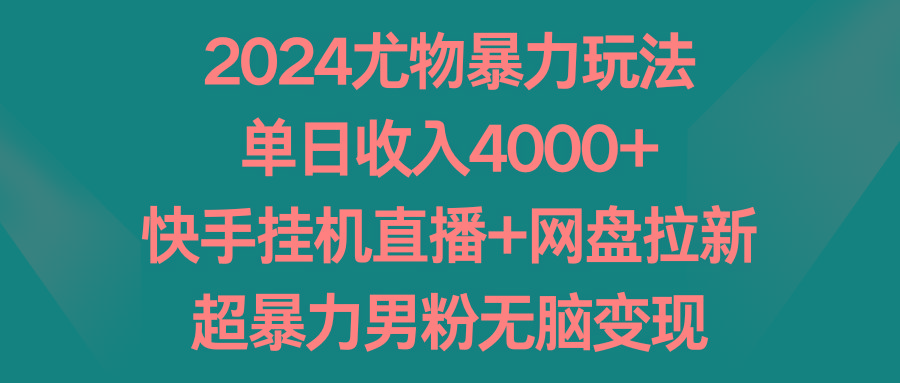 2024尤物暴力玩法 单日收入4000+快手挂机直播+网盘拉新 超暴力男粉无脑变现-网创论坛