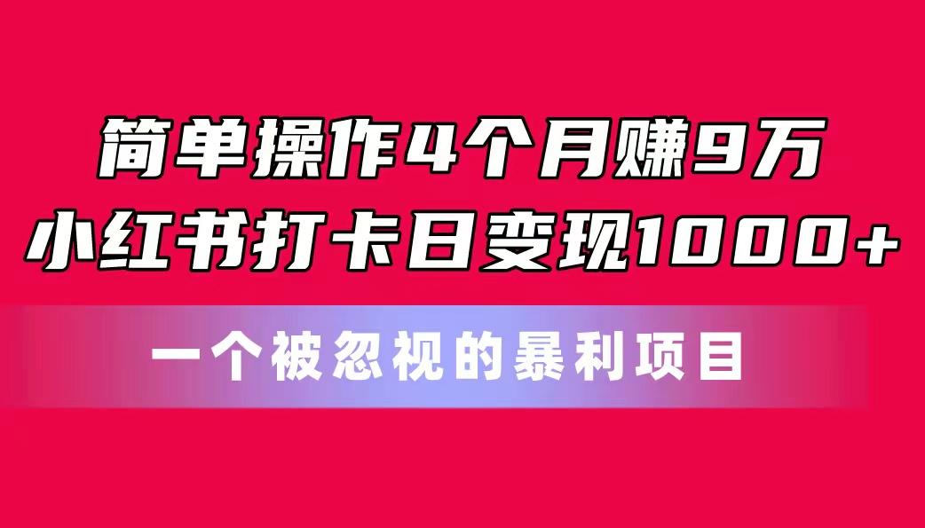 简单操作4个月赚9万！小红书打卡日变现1000+！一个被忽视的暴力项目-网创论坛