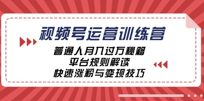 视频号运营训练营：普通人月入过万秘籍，平台规则解读，快速涨粉与变现-网创论坛