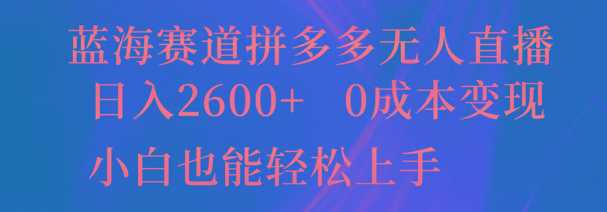 蓝海赛道拼多多无人直播，日入2600+，0成本变现，小白也能轻松上手-网创论坛