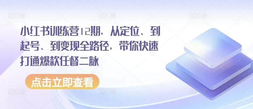 小红书训练营12期，从定位、到起号、到变现全路径，带你快速打通爆款任督二脉-网创论坛