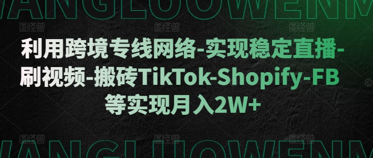 利用跨境专线网络-实现稳定直播-刷视频-搬砖TikTok-Shopify-FB等实现月入2W+【揭秘】-网创论坛