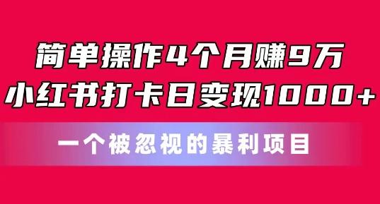 简单操作4个月赚9w，小红书打卡日变现1k，一个被忽视的暴力项目【揭秘】-网创论坛
