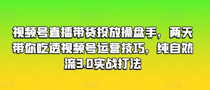 视频号直播带货投放操盘手，两天带你吃透视频号运营技巧，纯自然流3.0实战打法-网创论坛