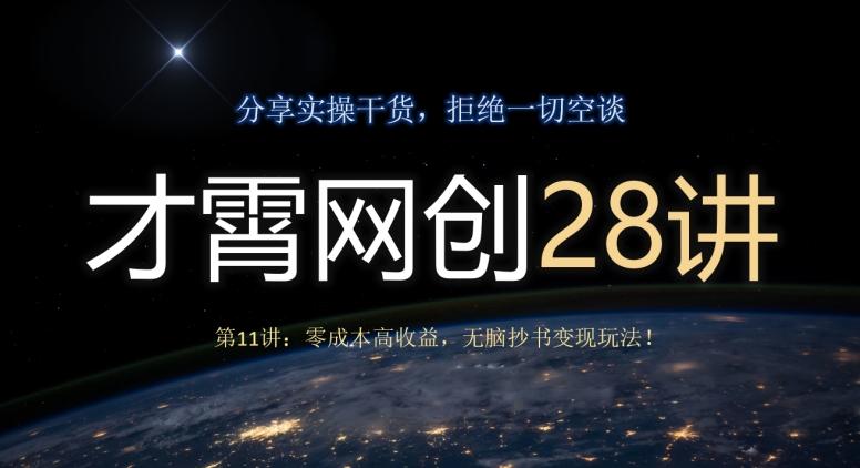 才霄网创28讲第11讲：零成本高收益，无脑抄书变现玩法！-网创论坛