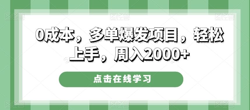 0成本，多单爆发项目，轻松上手，周入2000+-网创论坛