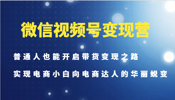微信视频号变现营-普通人也能开启带货变现之路，实现电商小白向电商达人的华丽蜕变-网创论坛