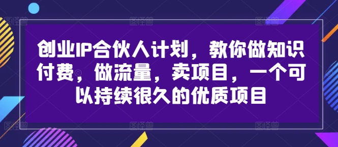 创业IP合伙人计划，教你做知识付费，做流量，卖项目，一个可以持续很久的优质项目-网创论坛
