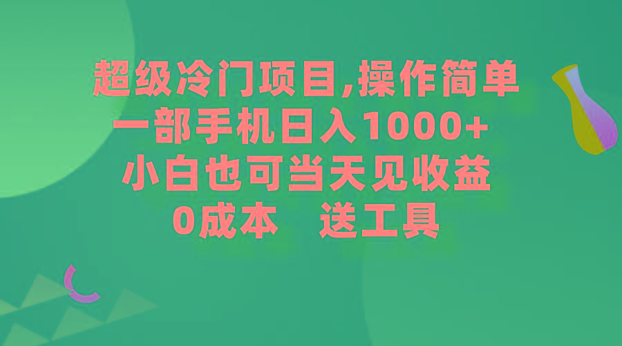 (9291期)超级冷门项目,操作简单，一部手机轻松日入1000+，小白也可当天看见收益-网创论坛