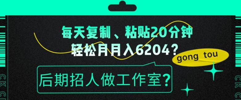 每天复制、粘贴20分钟，轻松月入6204？后期招人做工作室？-网创论坛